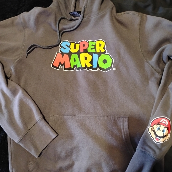 Nintendo Tops - Nintendo Super Mario Pullover Sweatshirt r - Dark Gray with Multicolor Logo